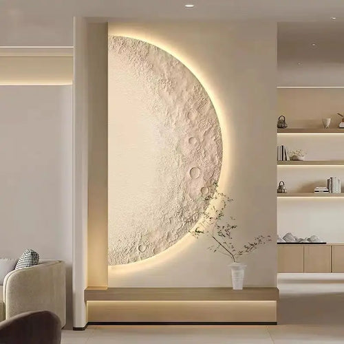 Applique murale tableau lune LED dimmable salon moderne, vue de face