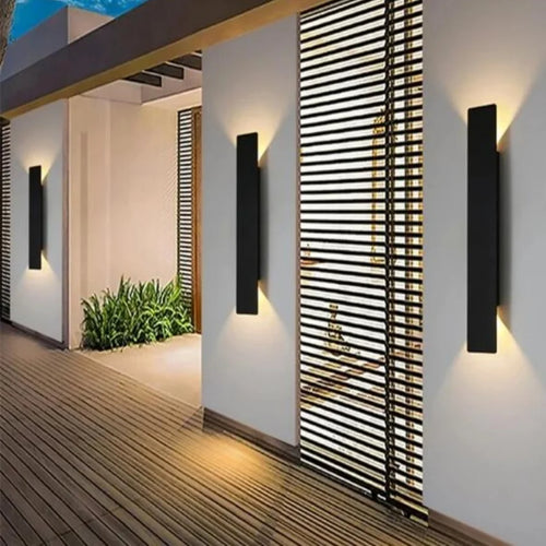Applique murale LED aluminium design minimaliste IP65, façade extérieure moderne