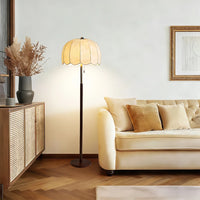 Lampadaire LED col de cygne tissu E27 ajustable, ambiance soir au-dessus d'une table ambiance chaleureuse
