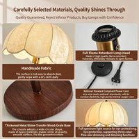 Lampadaire LED col de cygne tissu E27 ajustable, vue d'ensemble du luminaire allumé jeu de lumière naturel