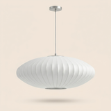 Suspension Opale en tissu effet soie blanc, forme soucoupe