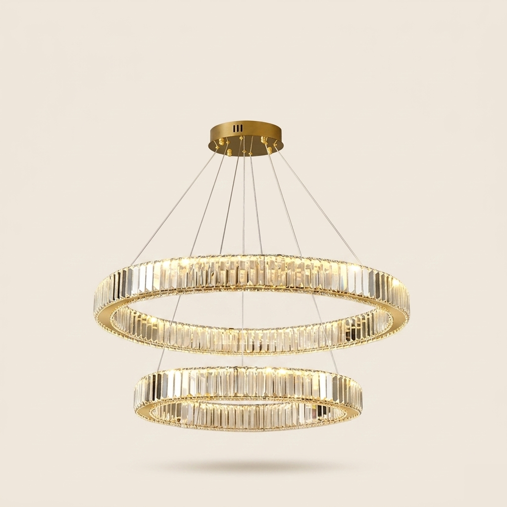 Lustre cristal et métal taillés doré