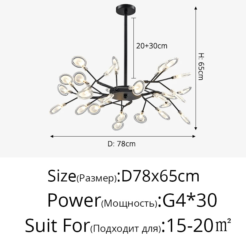 Lustre LED doré 30 branches en variation 3 couleurs