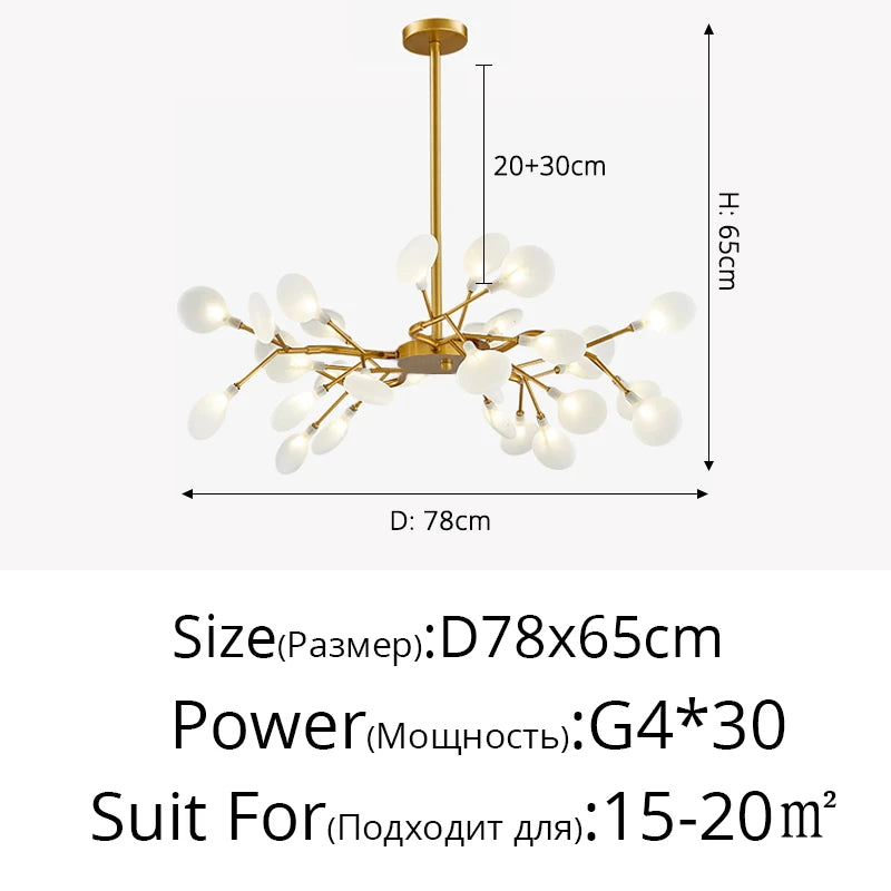 Branches du lustre LED nordique dorées, finition iron drawing