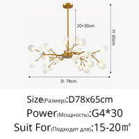 Branches du lustre LED nordique dorées, finition iron drawing