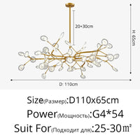 Lustre LED nordique vu de dessous, ampoules G9 visibles
