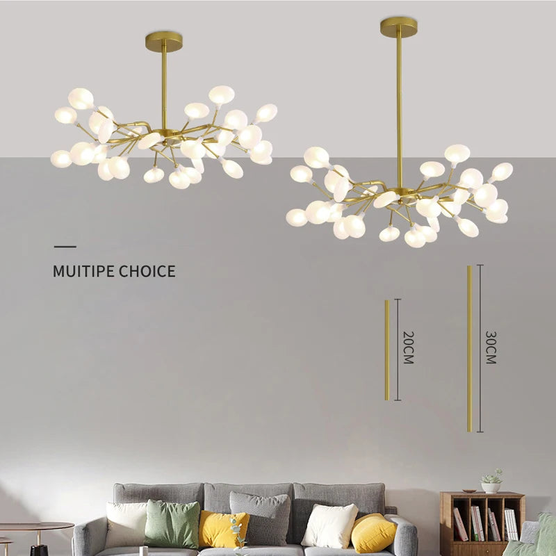 Vue trois quarts du lustre LED nordique noir 30 branches