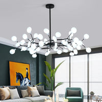Lustre LED nordique modèle B 45 branches au-dessus d'une salle à manger
