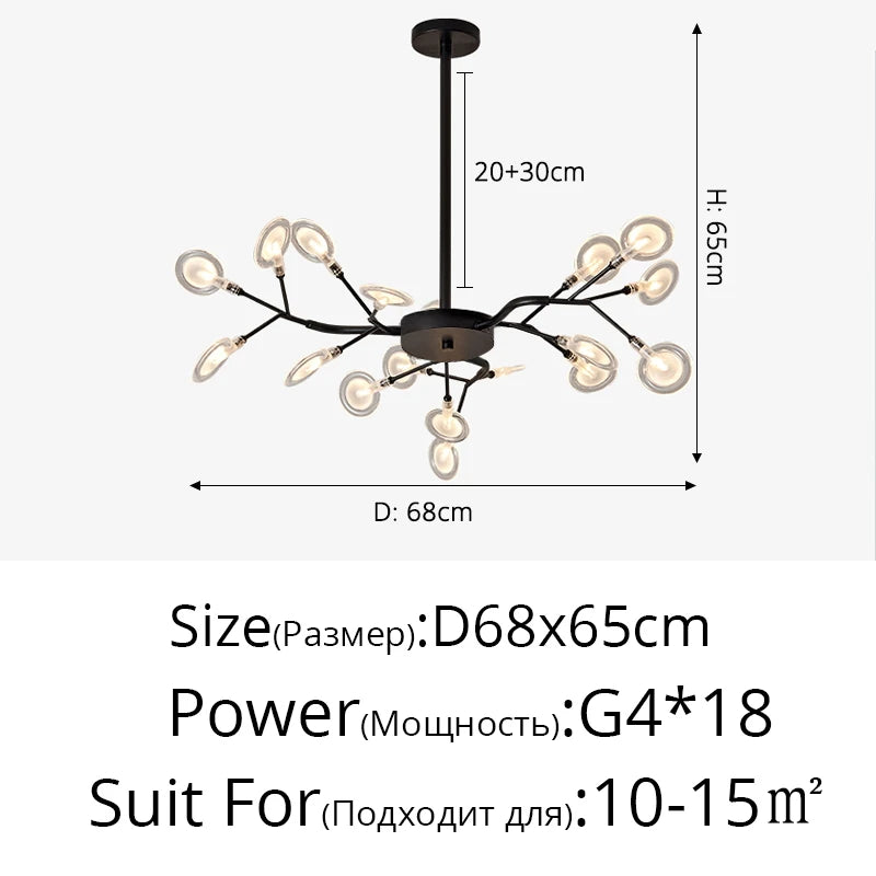 Lustre LED noir 45 branches en lumière froide ambiance moderne