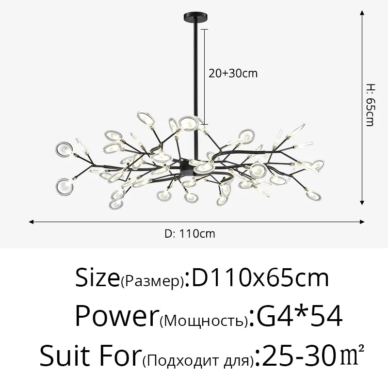 Lustre LED noir 30 branches modèle A dans une réception