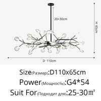 Lustre LED noir 30 branches modèle A dans une réception