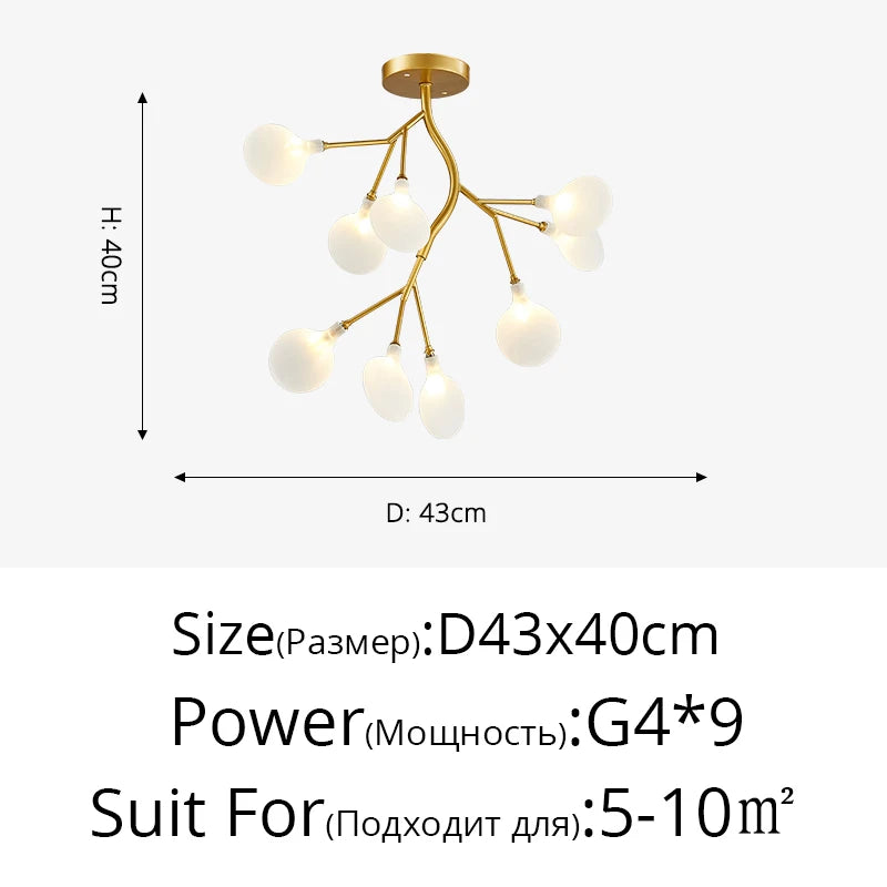 Lustre LED nordique 30 branches en mode 3 couleurs blanc chaud