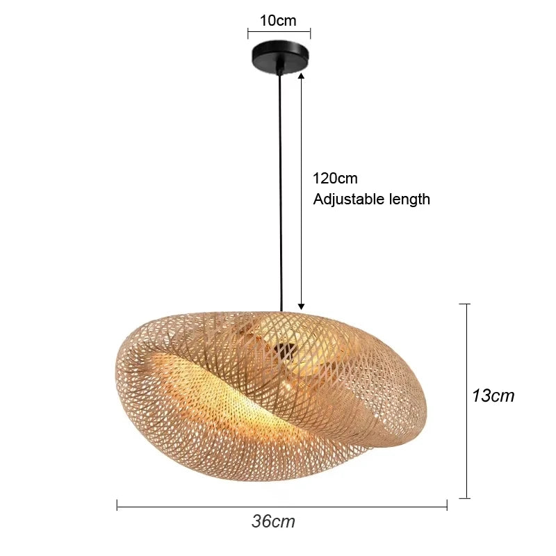 Suspension bambou tressée main 32 cm, salon lumineux esprit scandinave