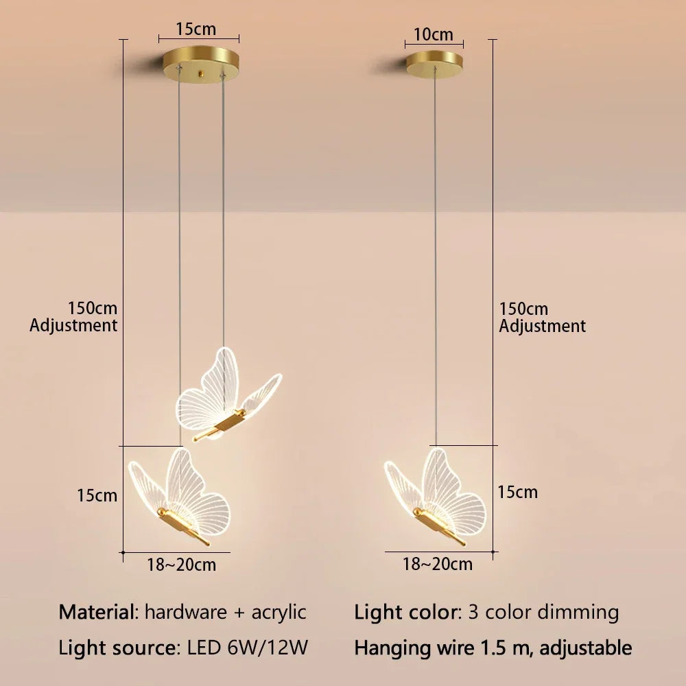 Détail du diffuseur papillon doré et de la LED intégrée
