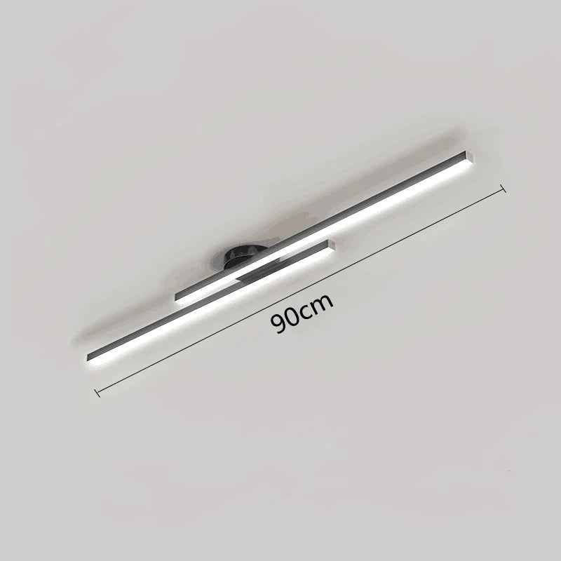 Plafonnier LED long aluminium 60 cm, vue rapprochée de la structure jeu de lumière naturel
