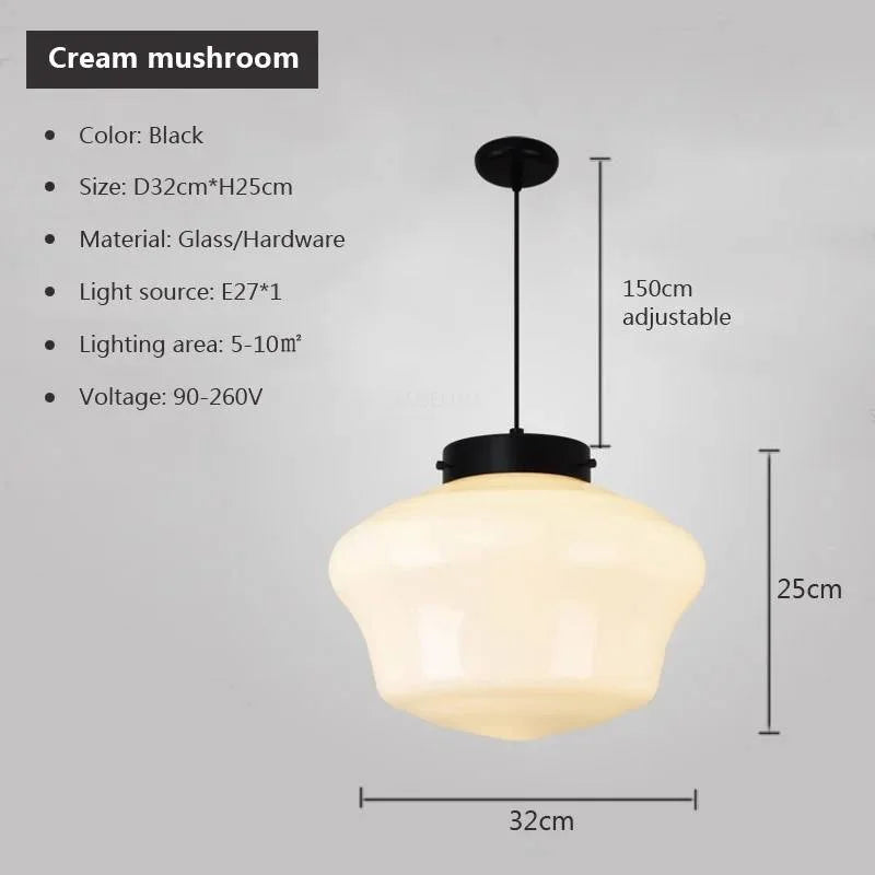 Suspension verre crème E27 antique tête unique 16 cm, vue rapprochée de la structure jeu de lumière naturel