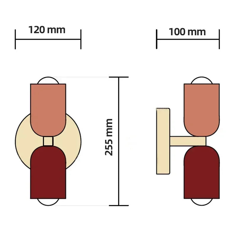 Vue trois quarts de l'applique macaron multicolore allumée