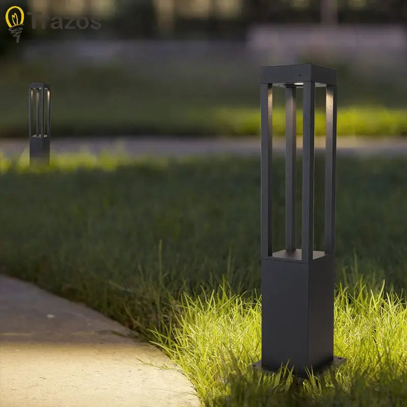 Luminaire extérieur LED IP65 jardin, vue trois quarts du luminaire éteint jeu de lumière naturel