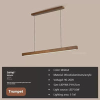 Suspension LED bois finition noyer 100 cm, salon scandinave épuré
