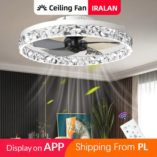 Ventilateur plafond LED compact blanc 50 cm dans une chambre lumineuse