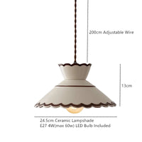 Suspension céramique vintage E27, vue d'ensemble du luminaire allumé