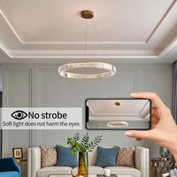 Lustre cristal LED 36 cm allumé en lumière chaude