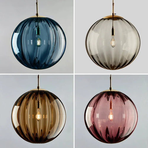 Suspension LED boule de verre nordique gris fumé, salon scandinave chaleureux