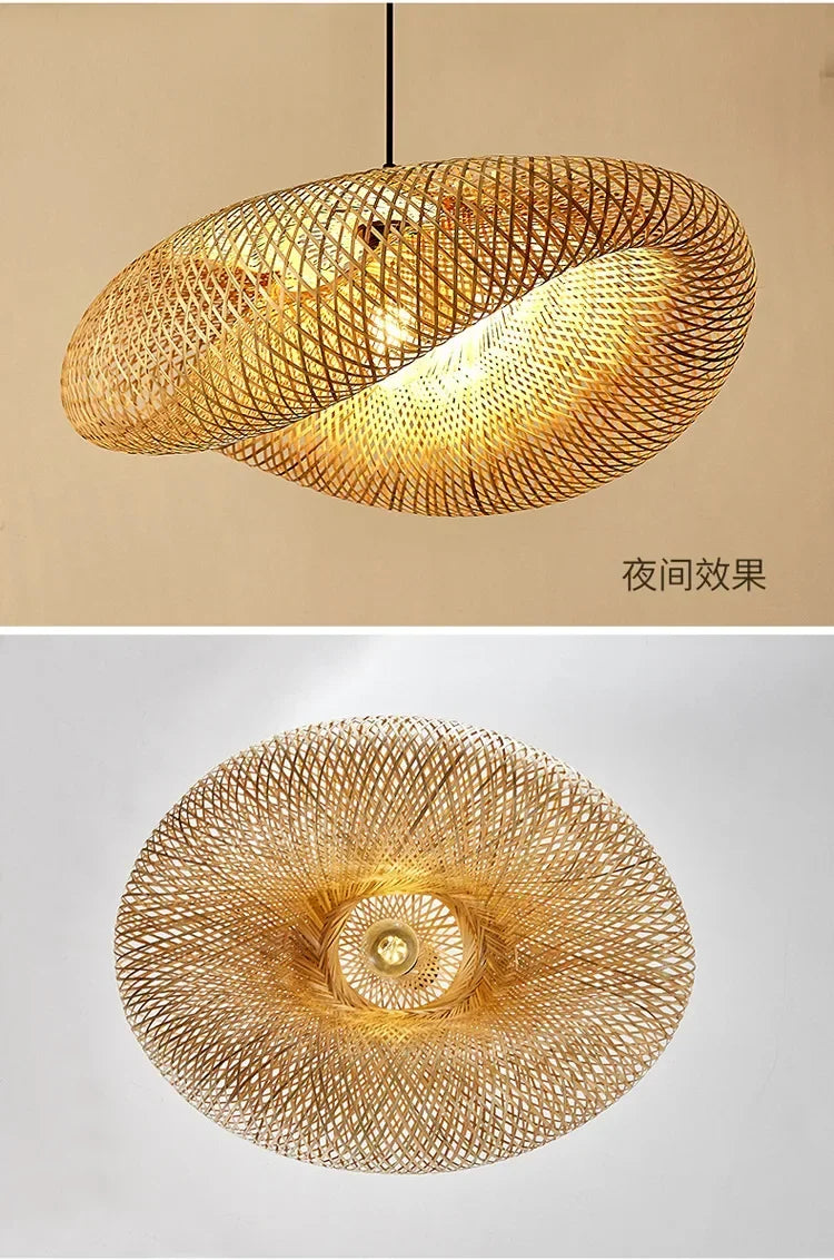 Suspension rotin format compact 15 cm, appliquée au-dessus d'une table