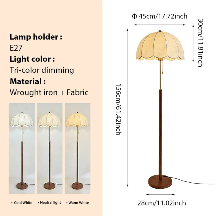 Lampadaire LED col de cygne tissu E27 ajustable, vue rapprochée de la structure jeu de lumière naturel