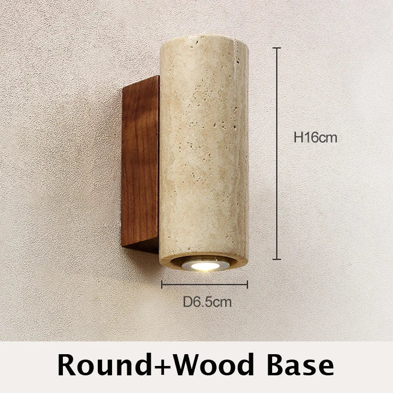 Applique murale wabi-sabi marbre travertin LED, détail du diffuseur lumineux