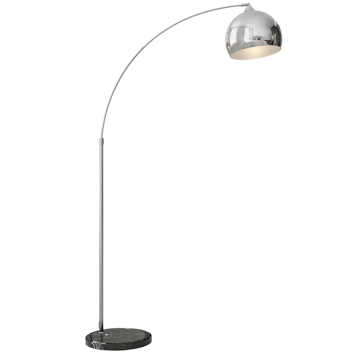 Lampadaire arc métal noir E27 40 W, installé dans salon contemporain ambiance chaleureuse
