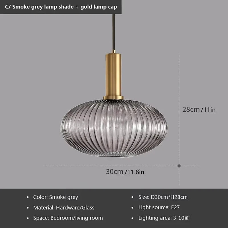 Suspension verre soufflé ambre allumée en ampoule à filament Edison