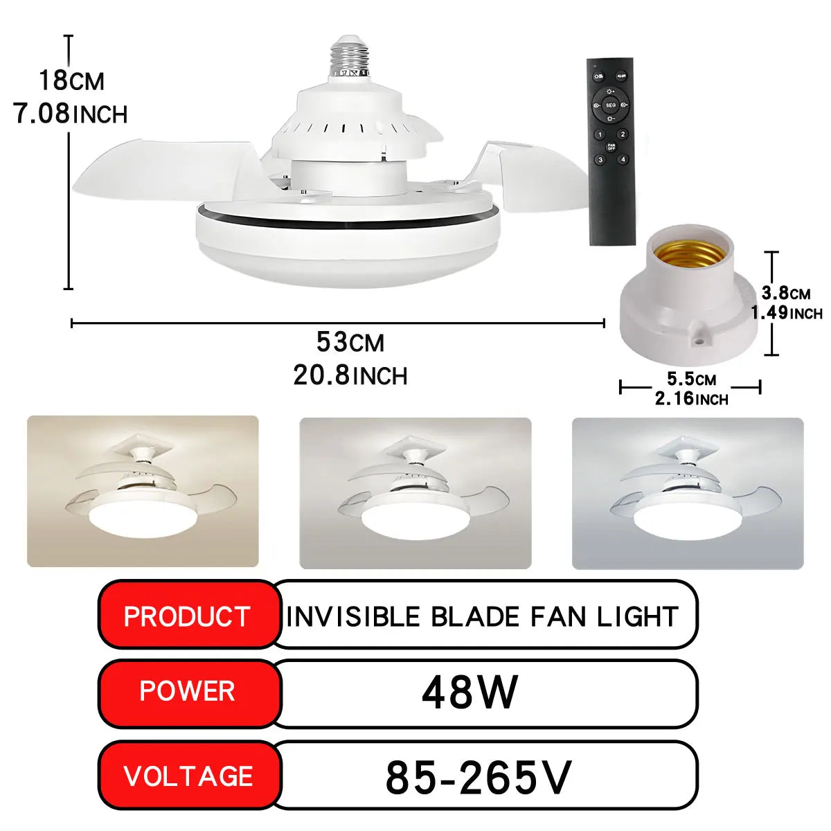 Ventilateur de plafond LED E27 télécommande variateur, installé en chambre cosy ambiance chaleureuse