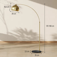 Lampadaire arc métal doré E27 40 W, détail de la finition et du matériau