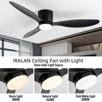 Ventilateur plafond LED noir 105 cm dans une chambre contemporaine