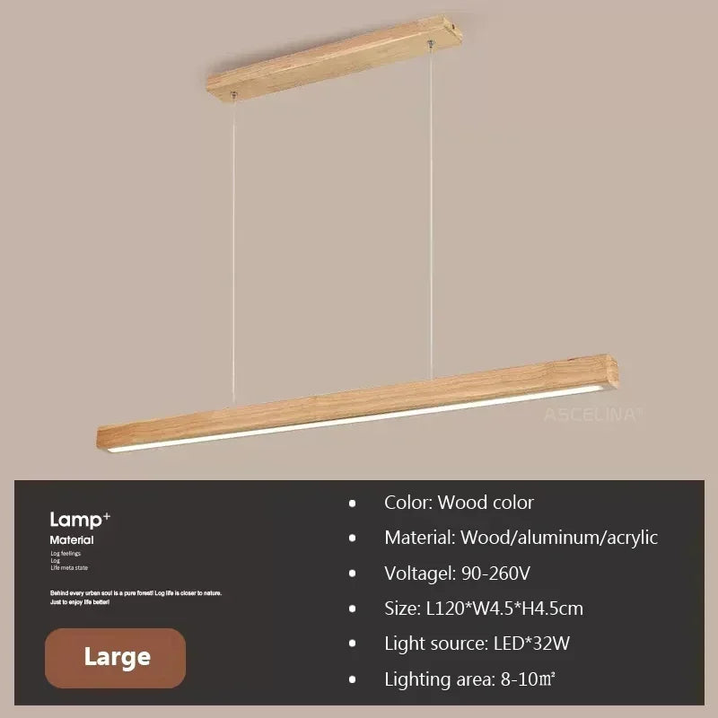 Suspension LED bois linéaire vue de dessous, éclairage homogène continu