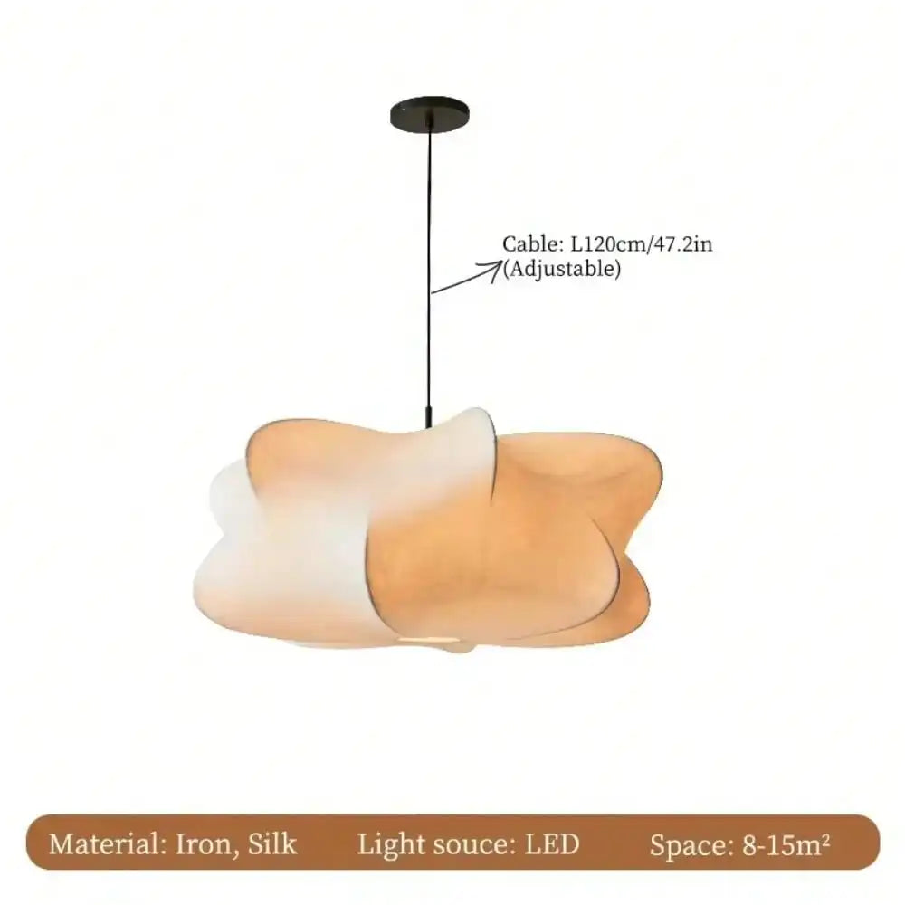 Suspension wabi-sabi 60 cm allumée au-dessus d'une table en bois