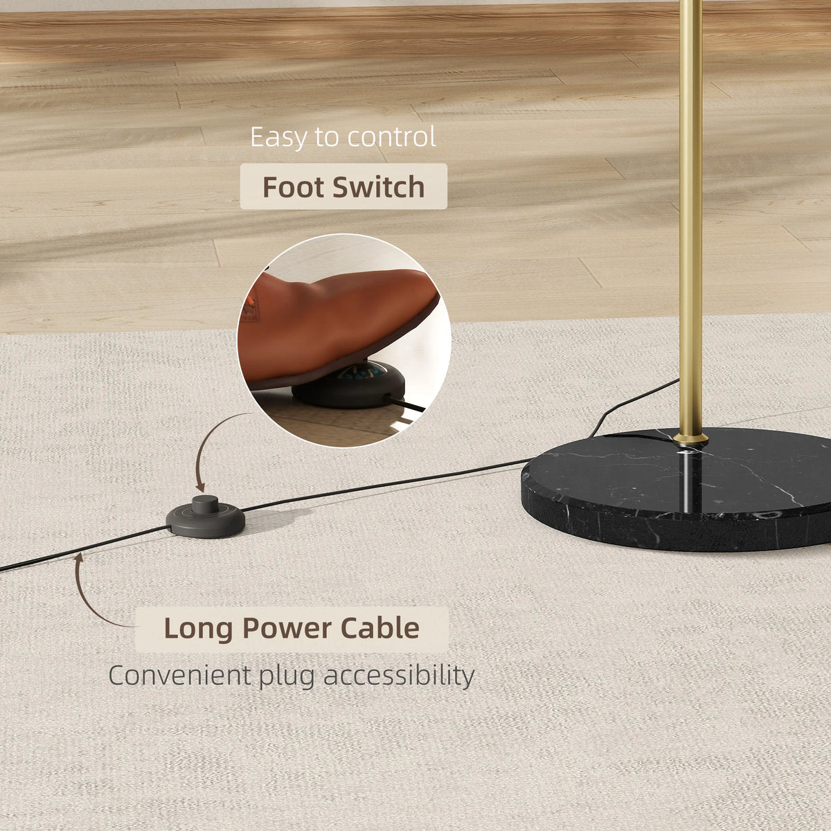 Lampadaire arc métal doré E27 40 W, détail du diffuseur lumineux