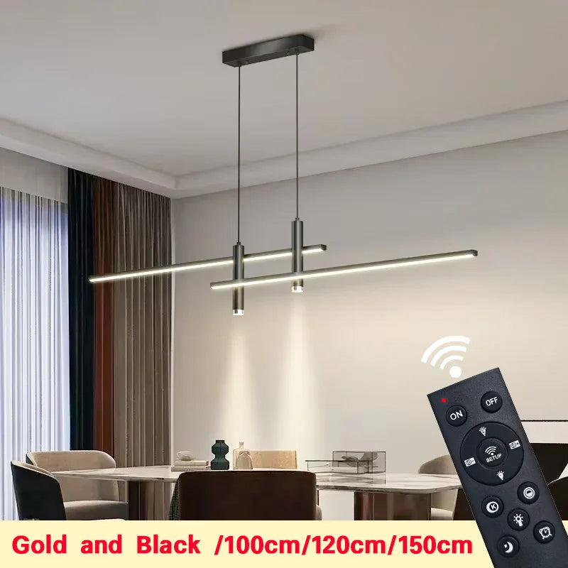 Suspension LED linéaire noire 100 cm au-dessus d'une table à manger