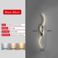 Applique LED longue noire 80 cm forme C, décoration minimaliste salon