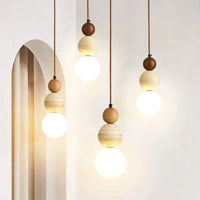 Lustre cream pierre bois Bauhaus E14, détail de la finition et du matériau