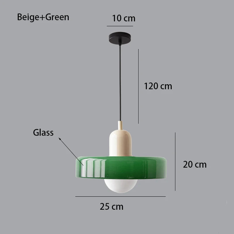 Suspension verre orange vert, vue face au-dessus comptoir bar