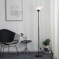 Lampadaire LED design 3 coloris salon E27, vue d'ensemble du luminaire allumé jeu de lumière naturel