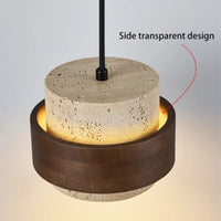 Détail du diffuseur en pierre de la suspension noyer, finition mate
