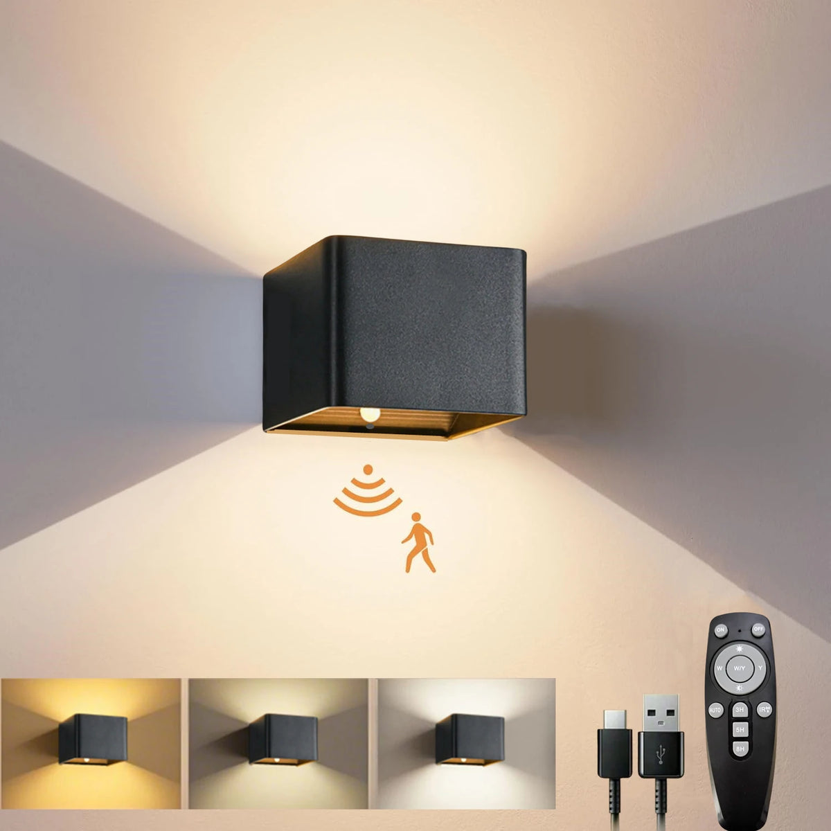 Applique murale LED sans fil installée au-dessus d'un lit