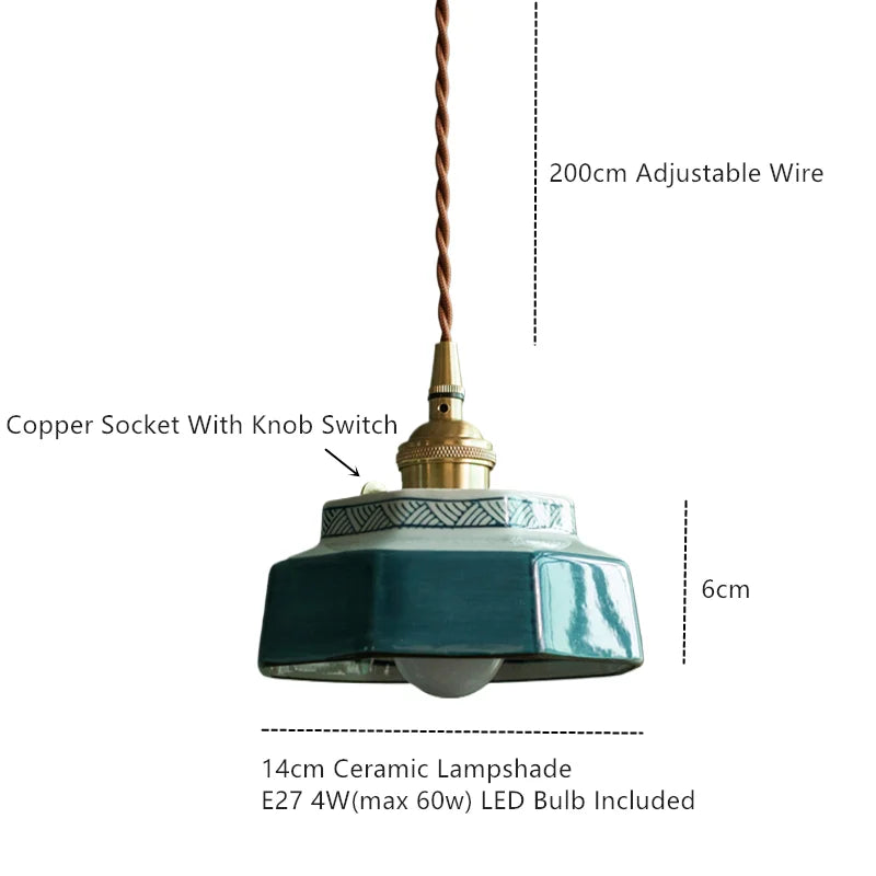 Suspension céramique vintage E27, vue détaillée de la connectique ambiance chaleureuse
