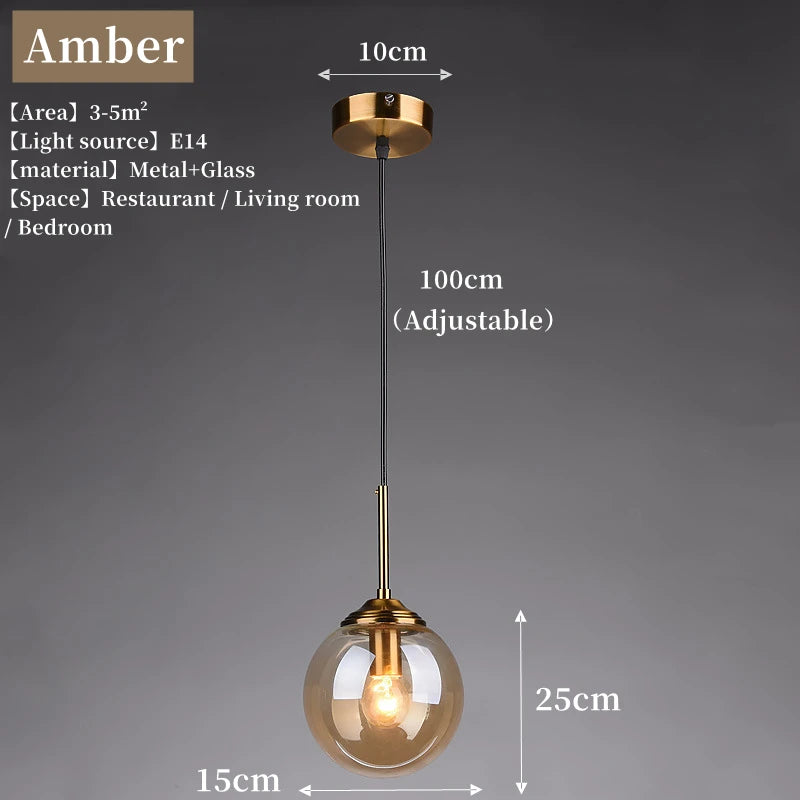Suspension verre soufflé luxe, vue détail finition métal poli