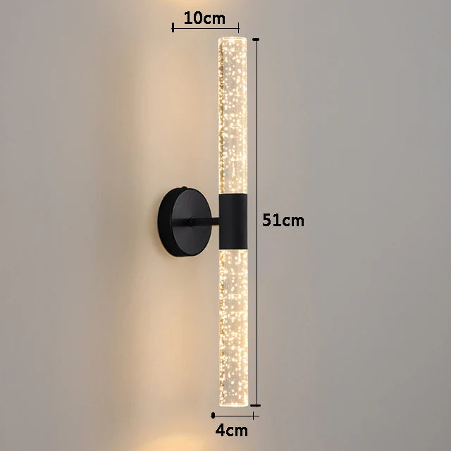 Applique murale cristal LED, vue rapprochée de la structure jeu de lumière naturel