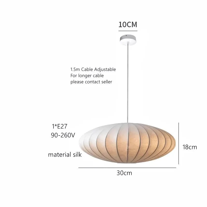 Suspension soie italienne E27 30-50 cm salon, vue rapprochée de la structure jeu de lumière naturel