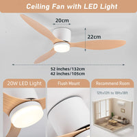 Ventilateur plafond LED bois en lumière chaude allumée le soir